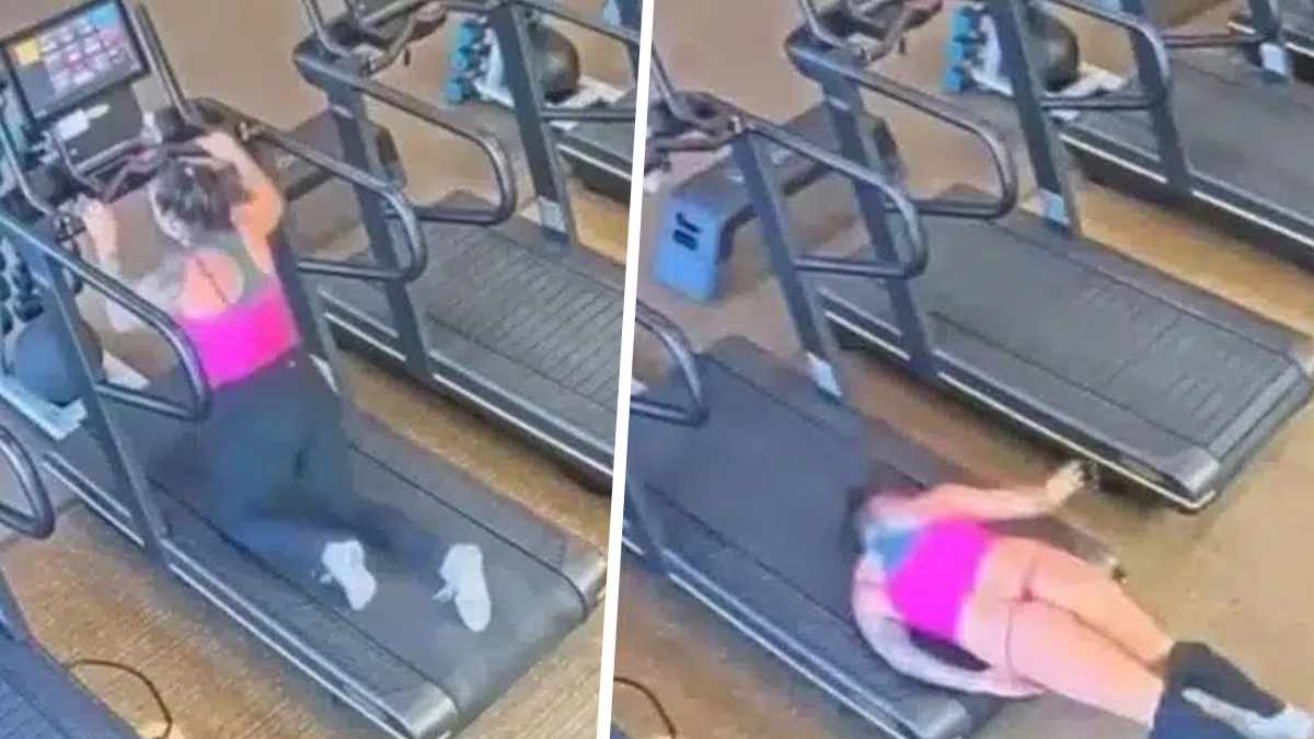 Elle fait une chute spectaculaire d'un tapis de course à la salle de sport et perd son legging (Vidéo) !