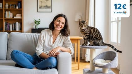 DivertissonsNous - Arbre à chat compact en promo à 12 € chez E.Leclerc: gagne de la place dans les petits salons