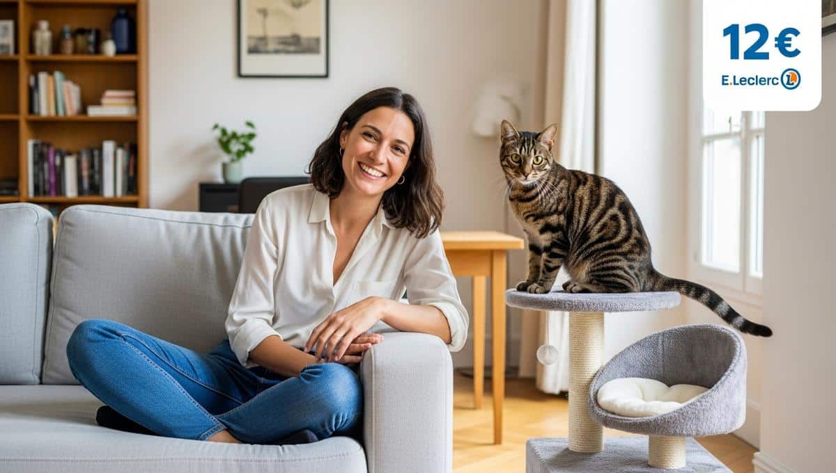 DivertissonsNous - Arbre à chat compact en promo à 12 € chez E.Leclerc: gagne de la place dans les petits salons