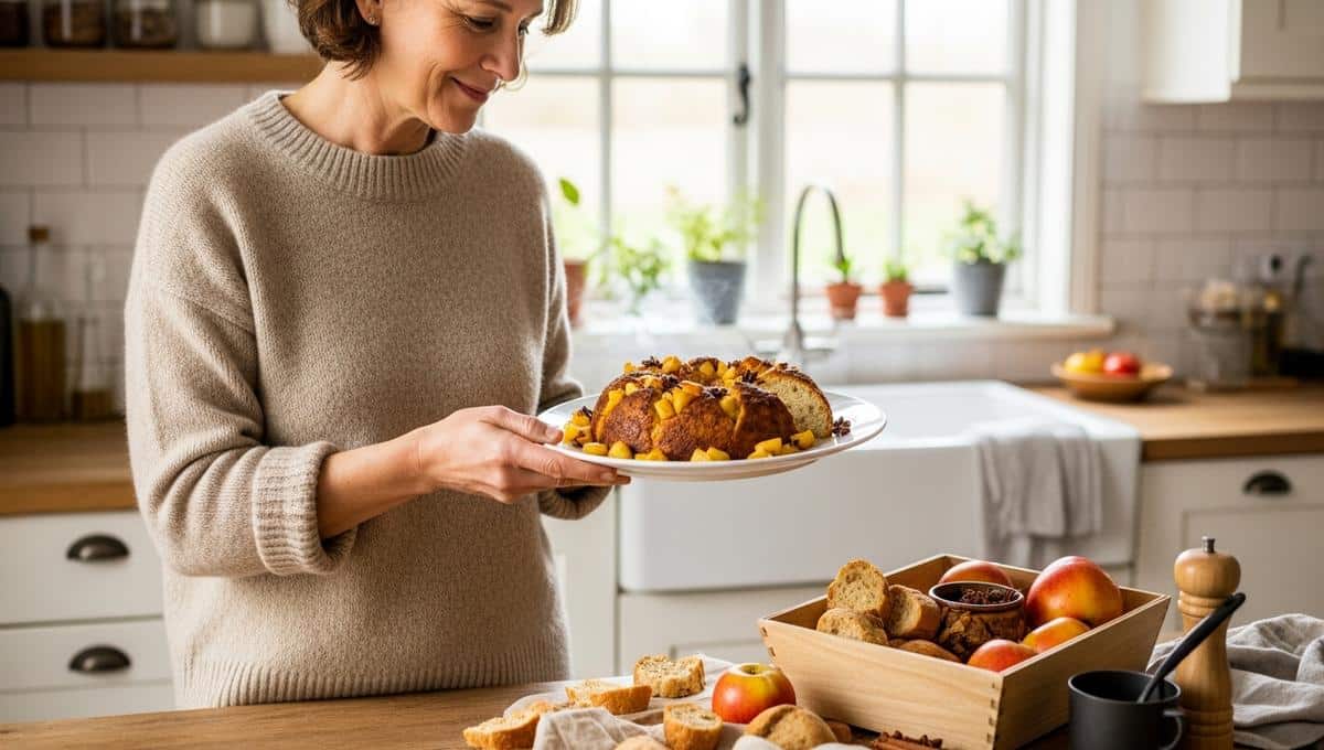 DivertissonsNous - Dry bread transforms into spiced apple bread pudding for a zero-waste dessert