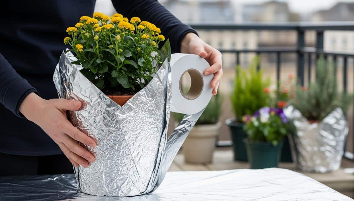 DivertissonsNous - Aluminum foil wrapped around flower pots protects your plants from freezing this winter