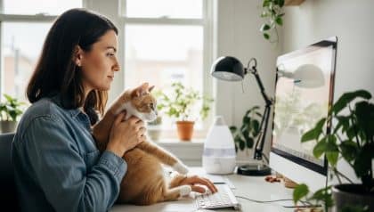 DivertissonsNous - Cat on your lap during video calls: simple tips to balance remote work and quality time with your pet