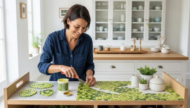DivertissonsNous - Green Mosaic Tile: This Simple Wall Shelf Trick Turns Your Kitchen Into a Stunning Showpiece